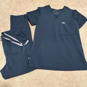 Figs Scrub Set Limited Edition Blue Grey XS top Small Petite Bottoms Like New